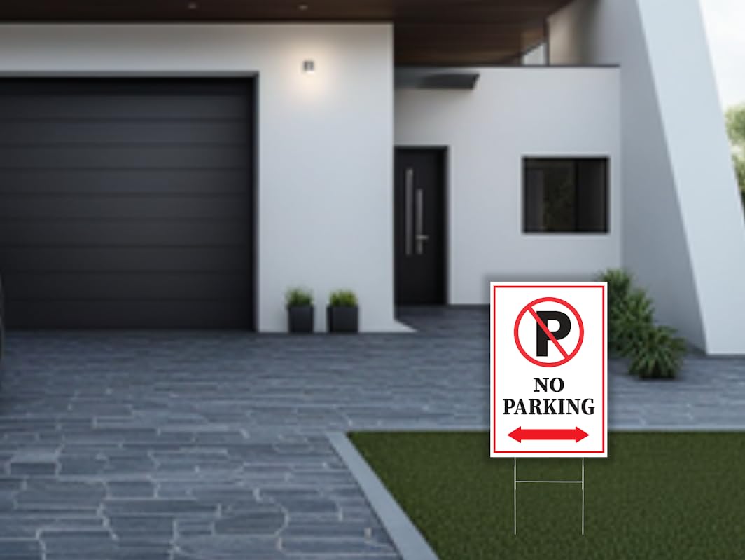 Pack of 3 No Parking Signs with H Stake 12" x 8" inch - Plastic Private Property No Parking Sign for Outdoor Driveway Yard Lawn Decorations - Driveway Sign for Indoor & Outdoor