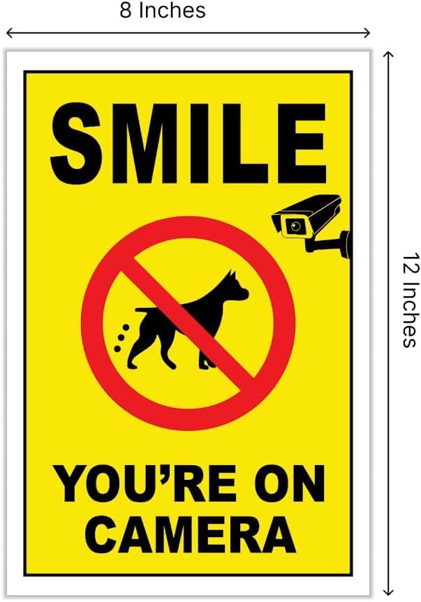 3-Pack of 12x8 Inch Smile Your on Camera Signs with Stakes – Outdoor Lawn Protection No Trespassing, Video Surveillance Home Security Yard Signs – Double-Sided Warning Signs for Private Property