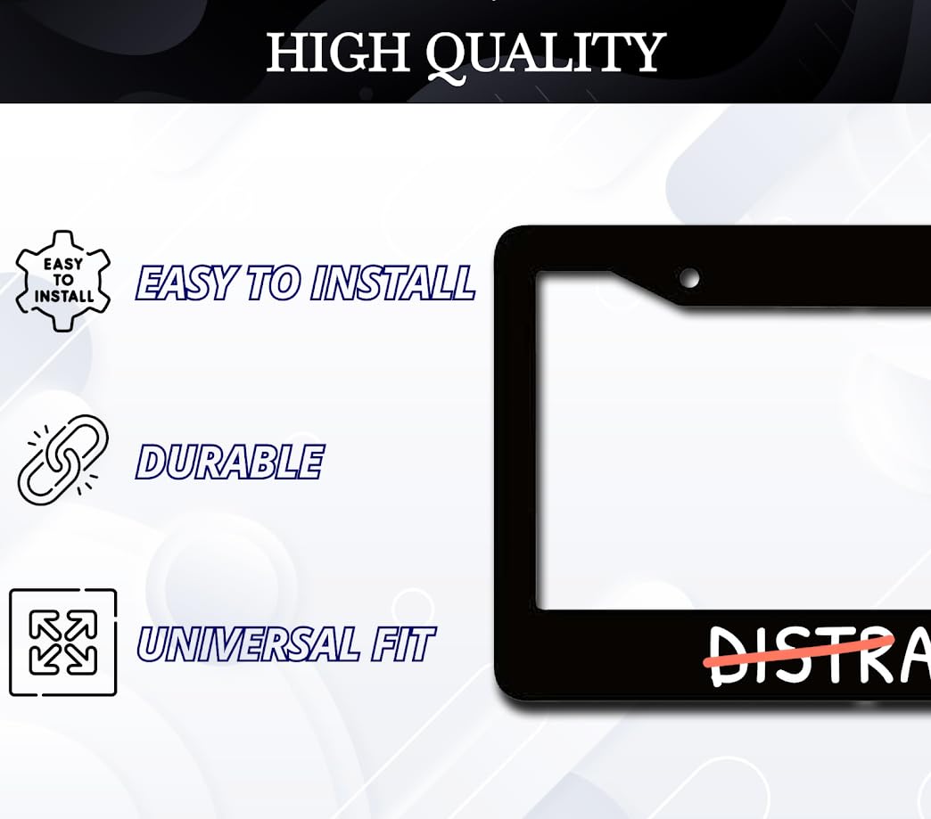 6x12.25 Inch Car Black License Plate Frame with Quote Distraction - Aluminium License Plate Frame with 2 Holes and Screws - Bracket for Standard Cars USA Frames for Front or Rear Automobile