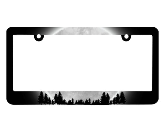 Full Moon Forest License Plate Frame - Funny License Plate Cover Decorative with Screws - Standart Cars USA Tag Frame for Front and Rear - Metal Plate Frame with Screws 6 x 12.25 inches