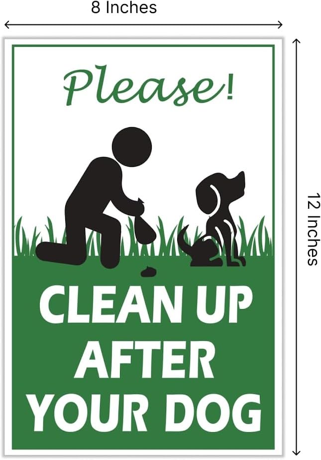 Set of 3 Double Sided Please Clean Up After Your Dog 12x8 inch - Yard Sign with Metal Wire H-Stakes Included - Easy to Install No Pooping Dog Lawn Signs or Dogs Be Respecful - Keep Off Grass Sign