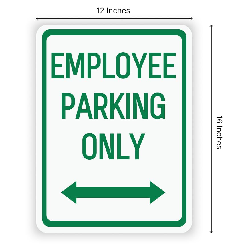 Set of 3 Double Sided 12x16 Inches Employee Parking Only Sign with Metal Wire H-Stakes - Plastic Sign with Bidirectional Arrow - Green and White Employee Parking Signs for Business