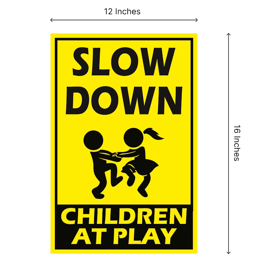 Set of 3 Double Sided 12x16 Inches Plastic Signs Please Slow Down Kids and Pets At Play or Children At Play with Metal Wire H-Stakes - Plastic Playing Kids in the Street Sign - Speed Limit Yard Signs