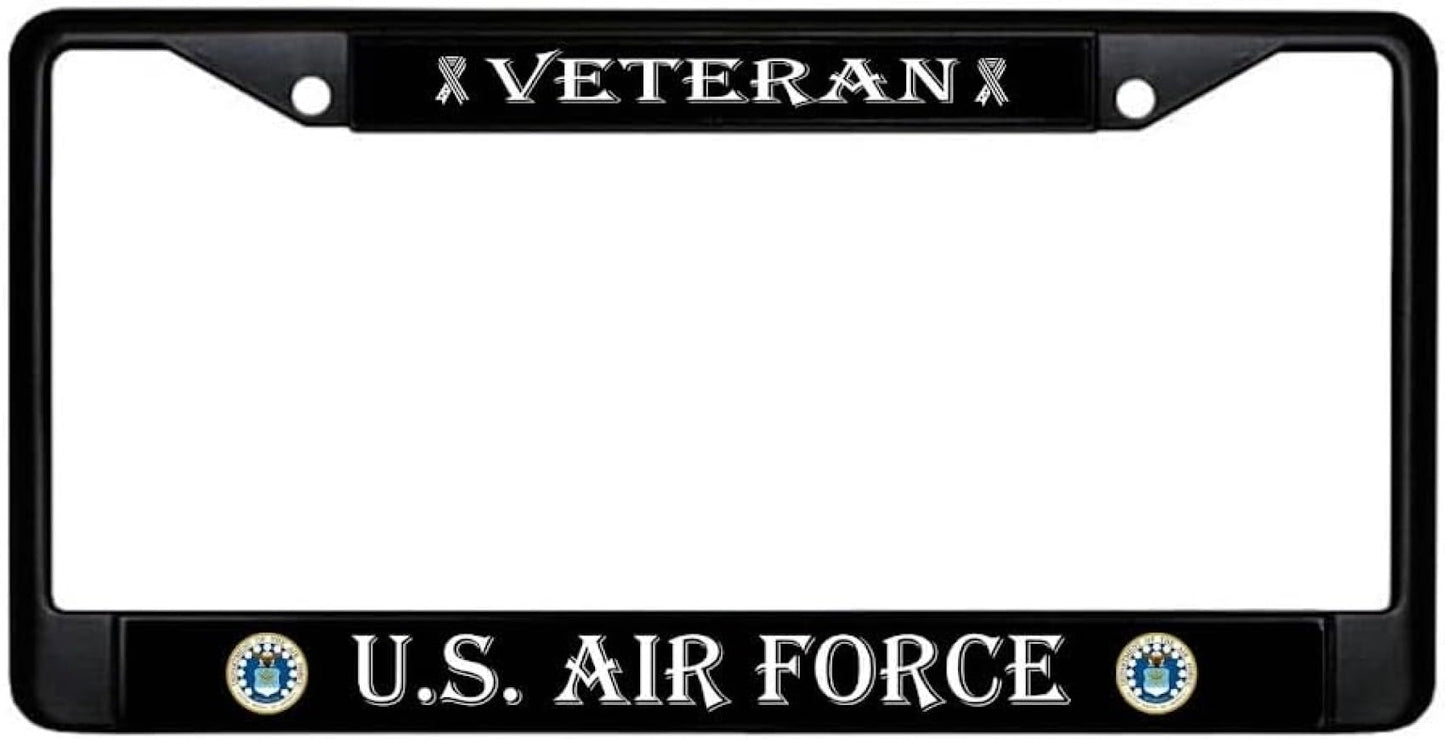 Patriotic Car License Plate Frame US Air Force Veteran - Standart Cars USA Stainless Steel Tag Frame for Front and Rear - Metal Plate Frame with Screws 6 x 12.25 inches - Metal License Tag Frame USA