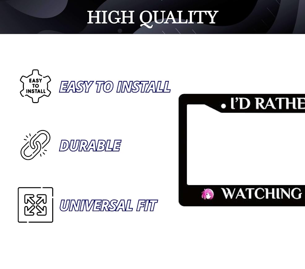 Personalized Car 6x12.25 Inch License Plate Frame I’D Rather Be Watching Anime - Stainless Steel License Plate Frame Holder Accessory - Decorative US Standard Licenses Plate 2 Holes and Screws Fits