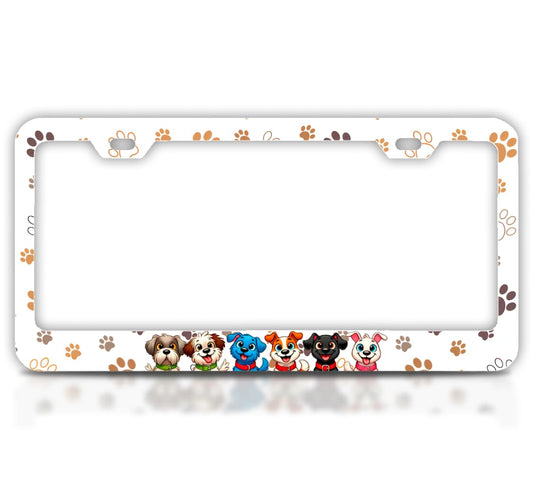 License Plate Frame 6x12.25 Inches with Animal Paws on Frame with 2 Standard Slotted Mounting Holes - Stainless Steel Number Plate Frame with Print - Exclusive Print and Decoration for Your Car