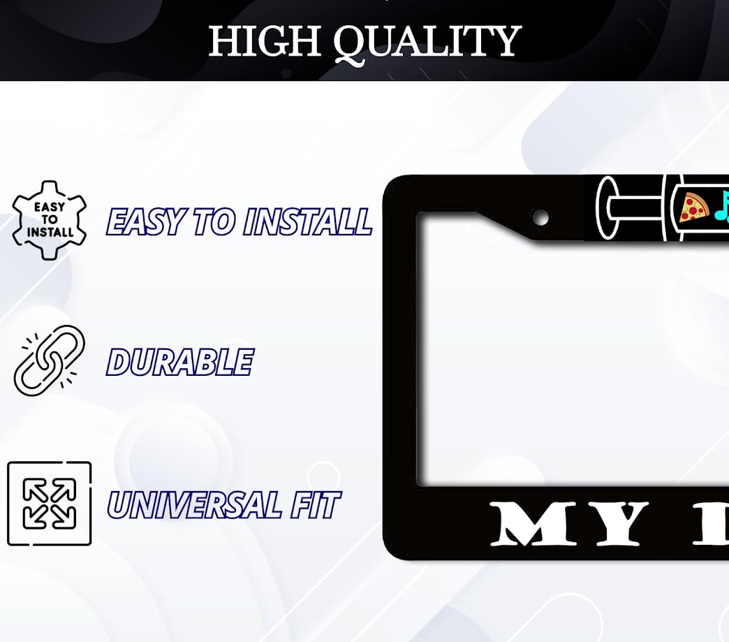 6x12.25 Inch License Plate Frame with Quote My Drugs with 2 Holes and Screws - Pizza Plate Frames Auto Accessories for USA Standard for Front and Rear - Aluminium License Plate Frame with Heart