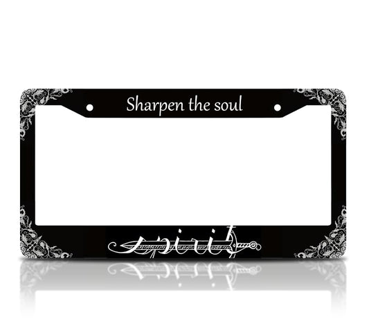 6x12.25 Inches Black License Plate Frame with Quote Sharpen The Soul with 2 Standard Slotted Mounting Holes and Screws - Aluminium Accessories for Your Number - Decorated Frames for Car