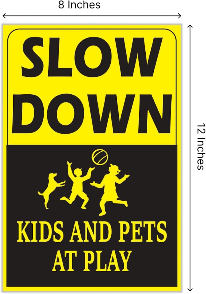 6 Pack 8x12 inch Double Sided Please Slow Down Kids and Pets at Play Yard Signs with Metal Wire H-Stakes - Drive Like Your Kids Live Here Sign - Children At Play Safety signs for Street Sign