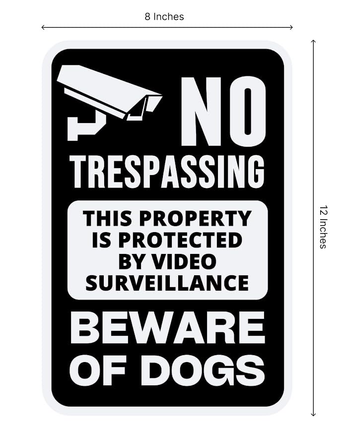 ULVEOL Set of 3 Double Sided 12x8 Inches Beware of Dog Sign with Metal Stakes - No Trespassing This Property Is Protected By Video Surveillance - Dog Warning Signs for Garden Outdoor or Indoor