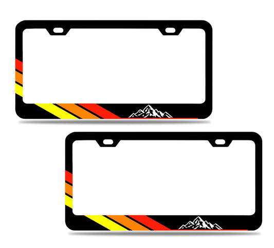 Set of 2 Tri-Color Personalized Car License Plate Frame - Mountains Metal License Plate Frame Car Universal Accessories - Stainless Steel Plate Frame with Screws 6 x 12.25 inches and 2 Holes and Screw