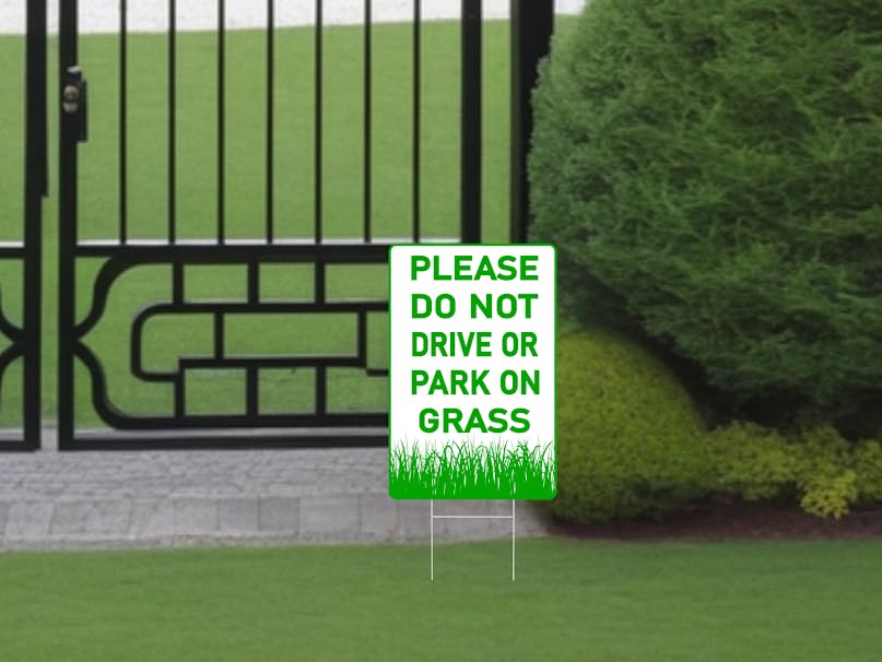 3 Pack 12х8 inch Please Do Not Drive Or Park On Grass Signs with Metal Wire H-Stakes - Stay Off Lawn Sign - No Parking on Grass Sign - No Parking Private Driveway Sign - Keep Off The Grass Yard Sign