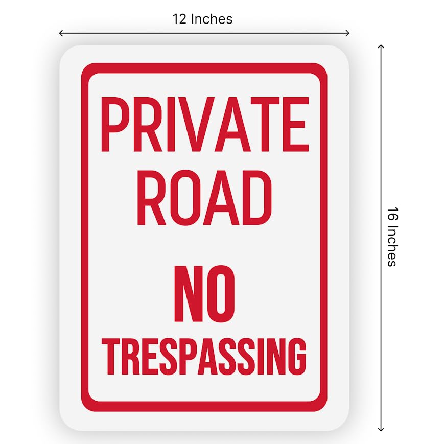 Set of 3 Double Sided 12x16 Inches Private Road No Trespassing Signs with Metal H-Stakes - Plastic Private Drive Sign for Outdoor - Red on White Road Private Property Sign - Do Not Enter Sign