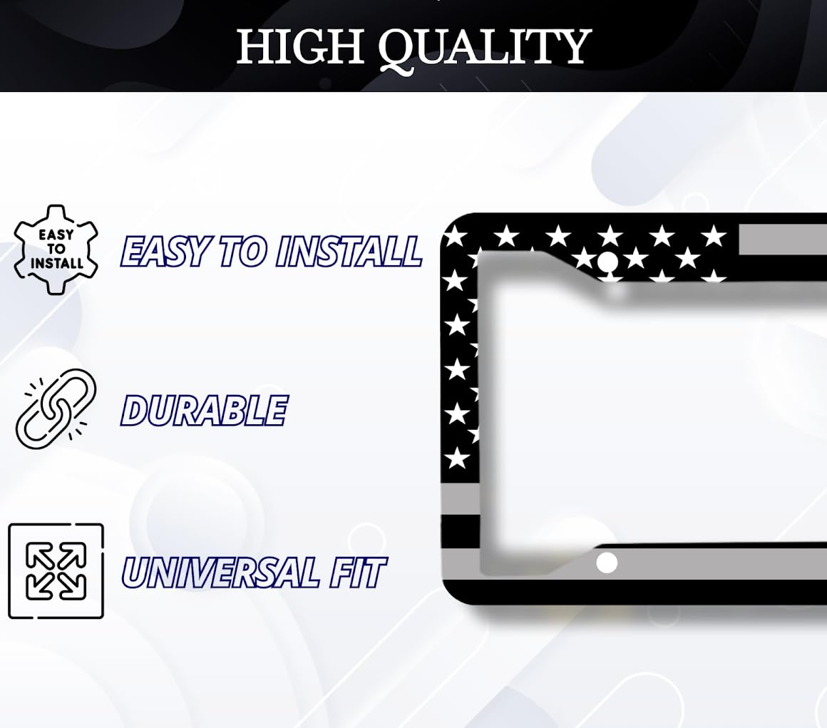 License Plate Frame 6x12.25 Inch Applicable to US Standard - American Flag with 4 Holes and Screws - Stainless Steel Frame for Your Car - Accessory That Emphasizes The Driver
