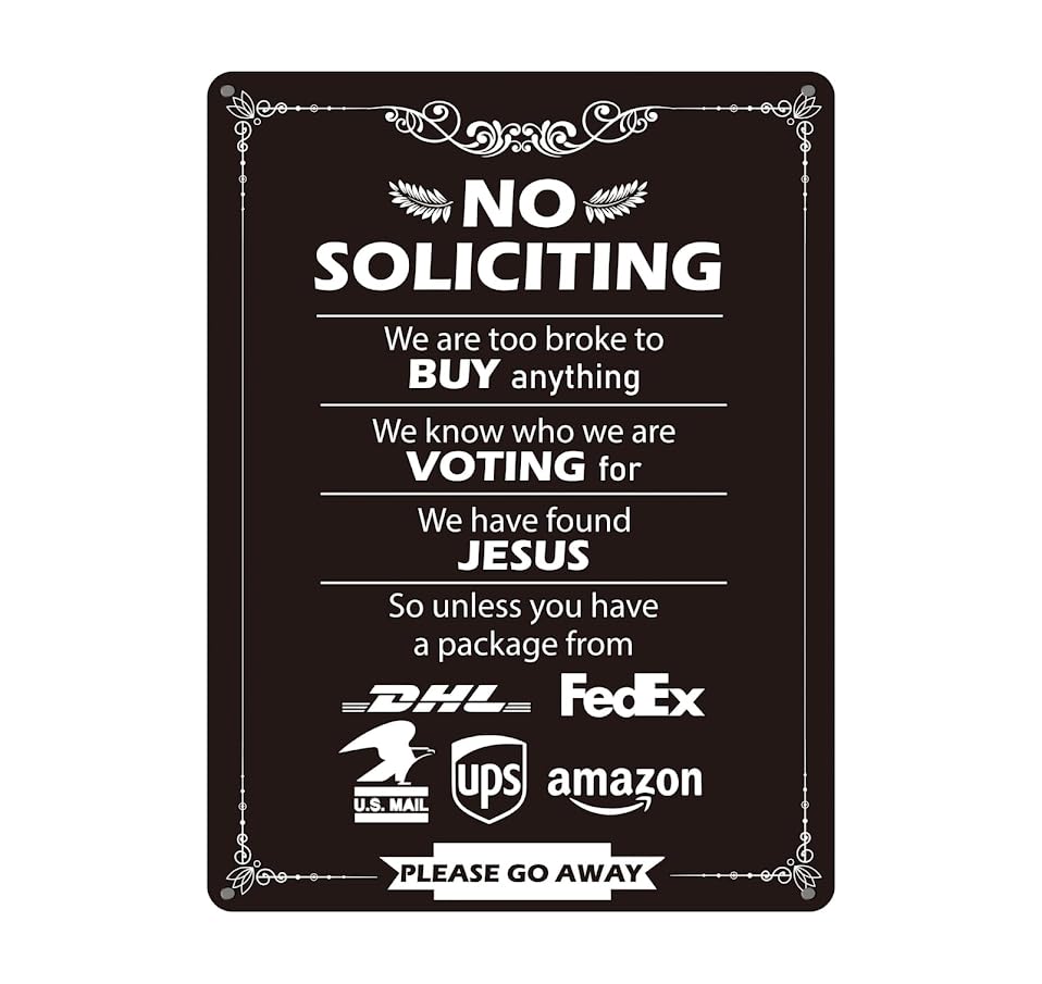 12x16 inch Metal Tin Signs with Quote "No Soliciting" - No Soliciting Sign for Home and Business - Property Protected by Surveillance with Yard - No Intrusion Private Property Metal Sign Decoration