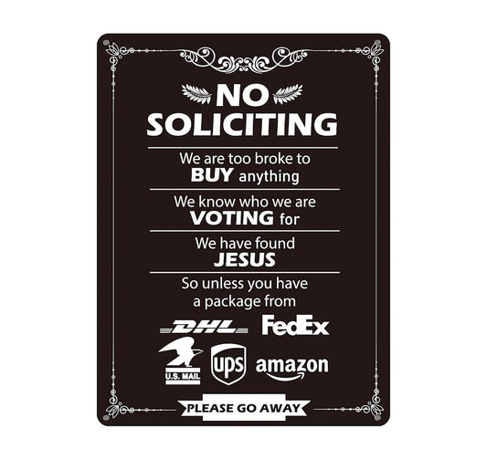 12x16 inch Metal Tin Signs with Quote "No Soliciting" - No Soliciting Sign for Home and Business - Property Protected by Surveillance with Yard - No Intrusion Private Property Metal Sign Decoration