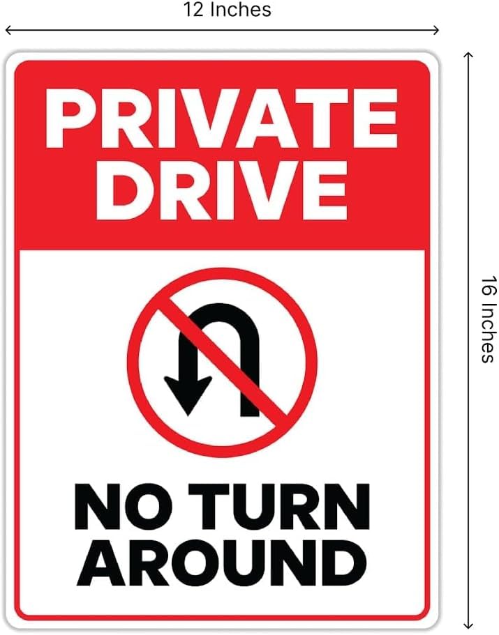 Set of 3 Private Drive No Turn Around Sign with Metal Stakes - 12x16 Inches Driveway Sign No Turnaround - Private Property Plastic Street Sign Road for Indoor/Outdoor - Do Not Enter No Trespassing Sign