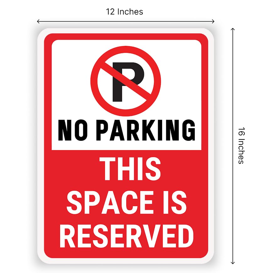 Set of 3 Double Sided 12x16 Inches No Parking This Space Is Reserved Sign with Metal Wire H-Stakes - Private Parking or Plastic Reserved Parking Outdoor Sign Use - Parking Space for Yard Signs