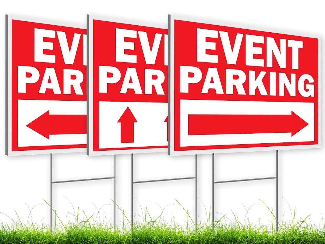 Double Sided Event Parking Sign with Metal H-Shaped Stakes - Post with Arrows Right Outdoor 12x8 Corrugated Plastic - Road Traffic Signs for Events - Yard Plastic Signs with Pointer to Parking Space