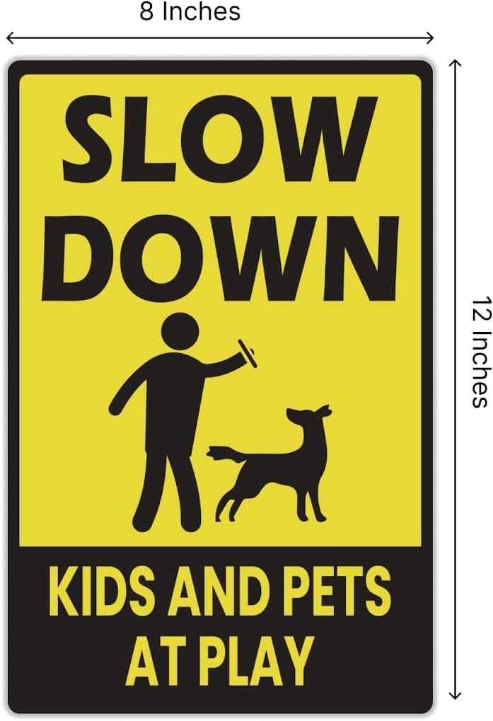 Set of 3 Plastic Slow Down Kids and Pets at Play Outdoor Safety Yard Sign 12x8 Inch - Drive Carefully As It Looks Like Your Children Live Here - Beware Children in Play with Pet Signs Double Sided