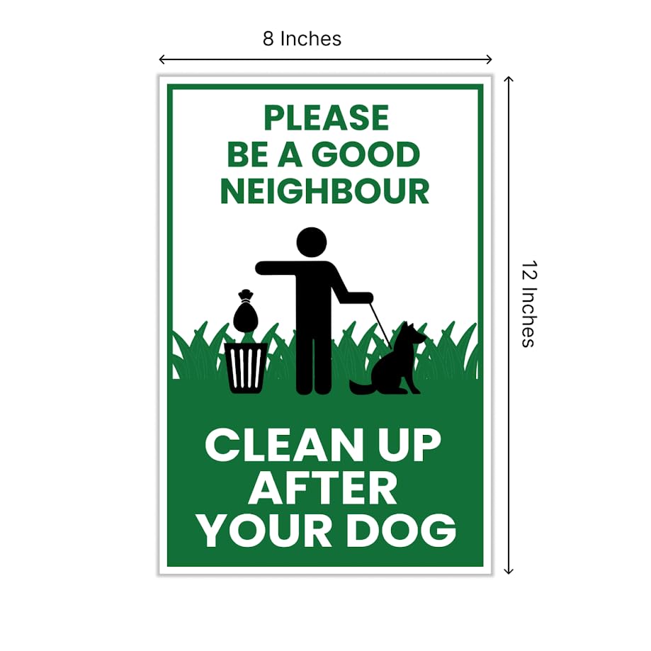 3X Single Sided 12х8 inch Clean Up After Your Dog Sign with Metal Wire H-Stakes - Be a Good Neighbor Sign - Pick Up Your Dog Poop Signs - Keep Off Grass Dog Poop Sign - Clean Up After Your Dog Signs