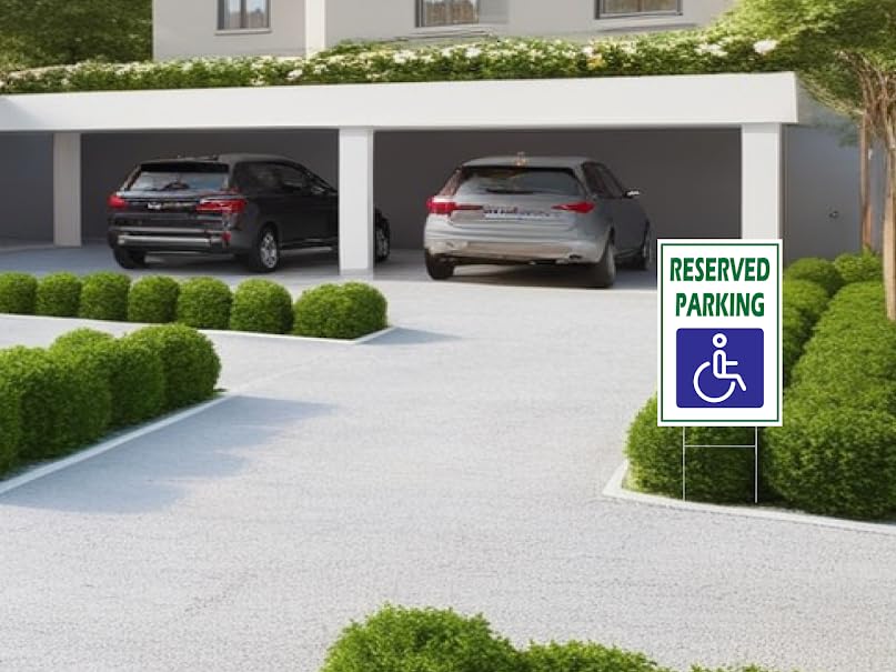 Pack of 3 Reserved Parking Sign 12x8 inch with Metal H-Shaped Stakes - Handicap Parking Sign with Picture of Wheelchair Sign - Road Traffic Yard Plastic Signs