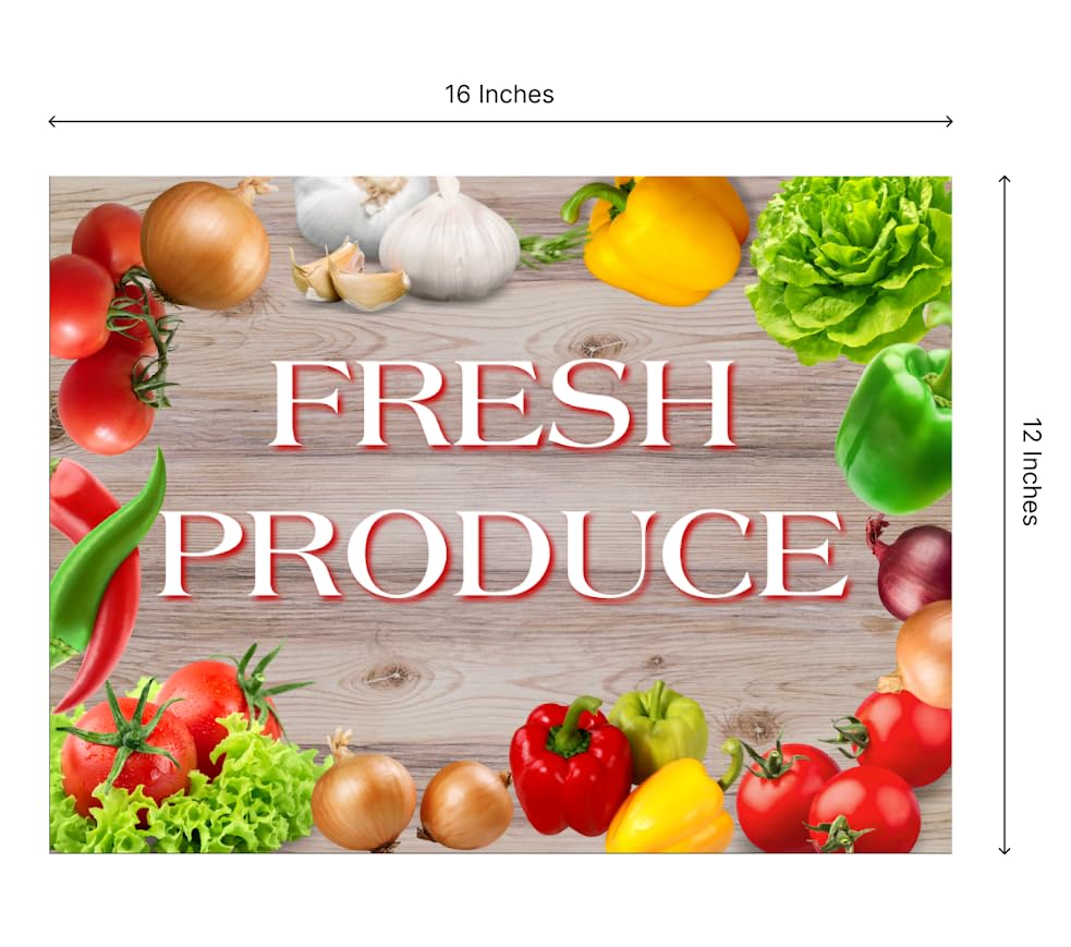 Set of 3 Double Sided 12x16 Inches Fresh Produce Sign with Metal H-Stakes - Vegetable Sign Outdoor or Indoor Yard Signs - Plastic Fresh Produce Sign Event Signage for Outside Business