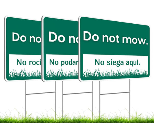 Set of 3 Double Sided 12x16 Inches Do Not Spray and Do Not Mow and Do Not Trim Yard Sign with Metal Stakes - Markers for Lawn Garden Plants - Plastics Garden Mow Signs for Outdoor and Indoor