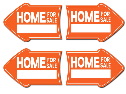 Pack of 4 Home for Sale Sign with Stakes - 12x8 inch Double Sided Home for Sale by Owner Yard Sign - Plastic Directional Arrow Open House Sign - Kit for Estate Agent Lawn Garden Supplies