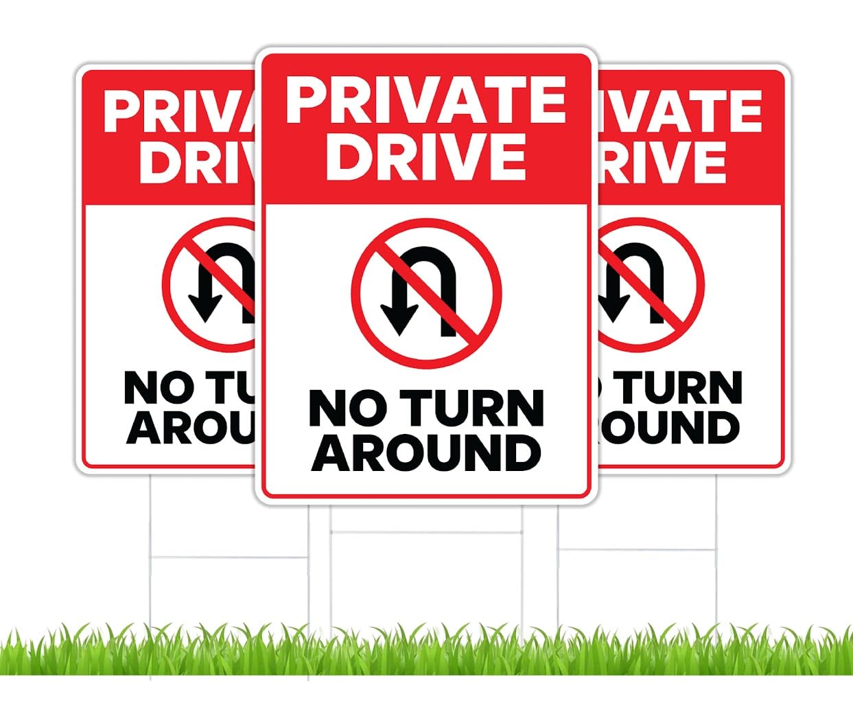 Pack of 3 Private Drive No Turn Around Sign with Metal Stakes - 12x8 Inches Do Not Enter No Trespassing Sign - No Parking Private Driveway Sign - Plastic Street Sign Road Private Property