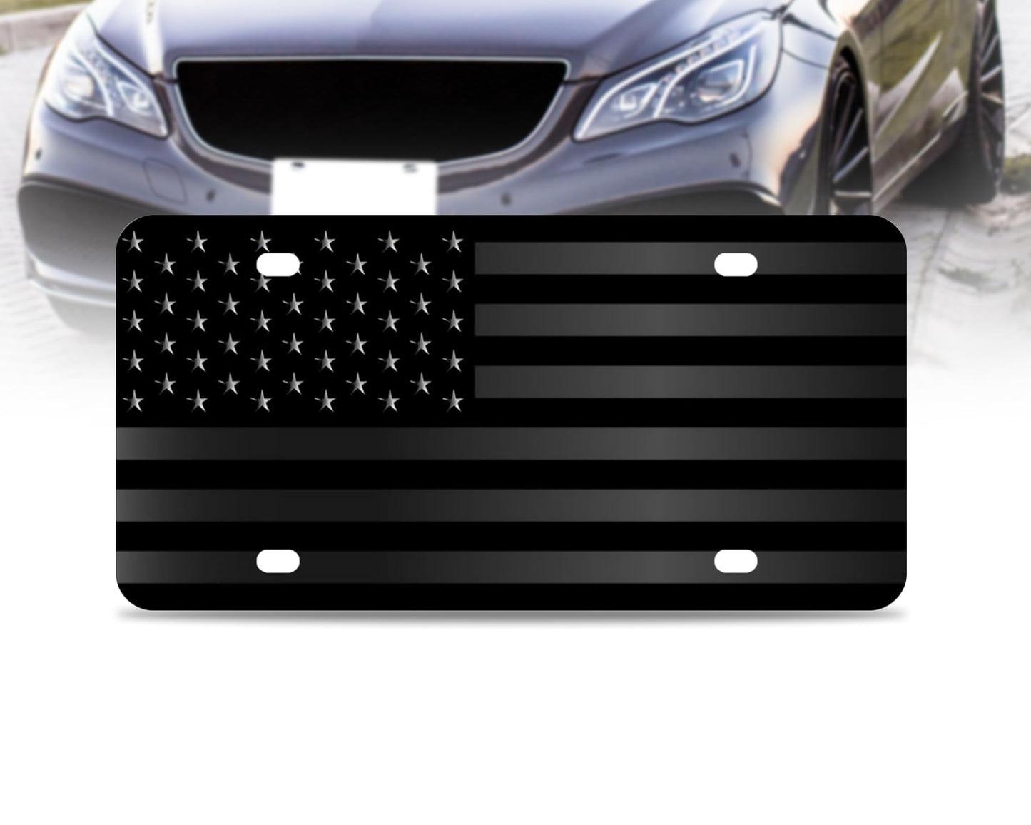 6x12.25 Inch Personalized American Black Flag License Plate Frame - Black Front Flag License Plates Frames with 4 Hole - Personalise Car Front License Plate Frames - Standart Cars USA Frame for Front
