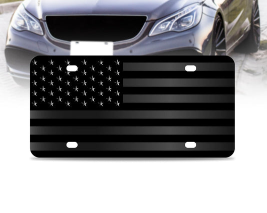 6x12.25 Inch Personalized American Black Flag License Plate Frame - Black Front Flag License Plates Frames with 4 Hole - Personalise Car Front License Plate Frames - Standart Cars USA Frame for Front