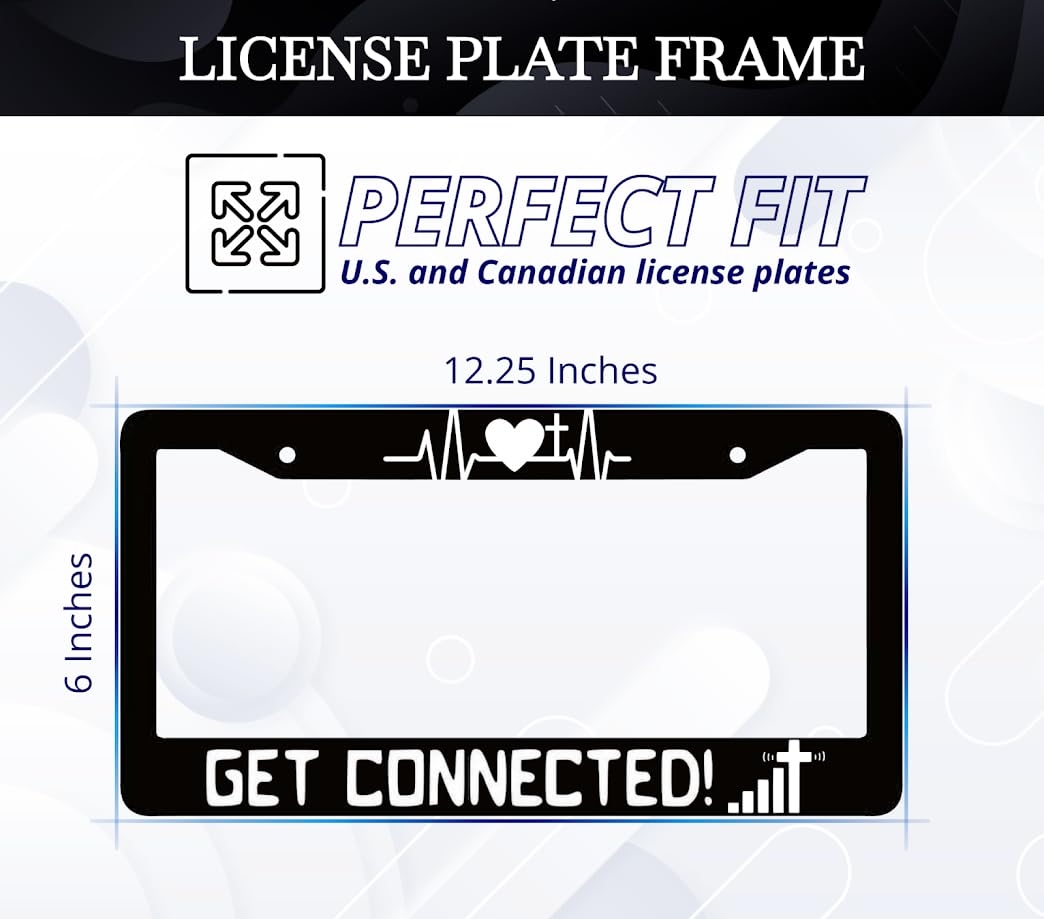 6x12.25 Inch License Plate Frame with Quote Get Connected! with 2 Holes and Screws - Heart Plate Frames Auto Accessories for USA Standard for Front and Rear - Aluminium Plate Frame with Heart