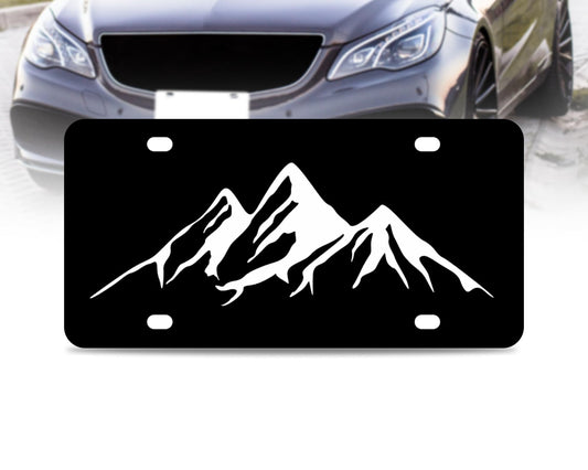 6x12.25 Inch Personalized Mountains License Plate Frame - Black and White Mountain License Plate Frames with 4 Holes and Screw - Metal for US Standard Frame for Front - Car Universal Accessories