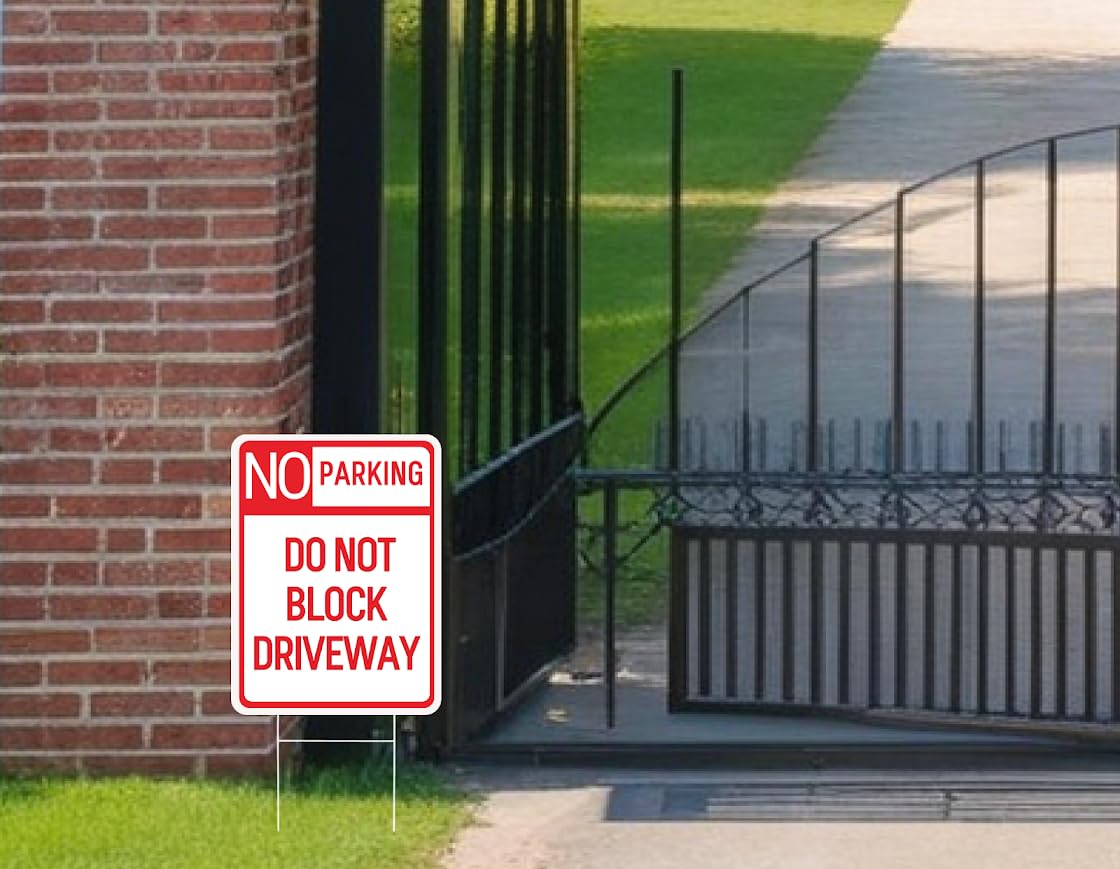 Set of 3 Double Sided 12x16 Inches No Parking Do Not Block Driveway Sign with Metal Wire H-Stakes - No Parking on Grass Sign - Plastic Please Do Not Drive Indoor or Outdoor Sign Use