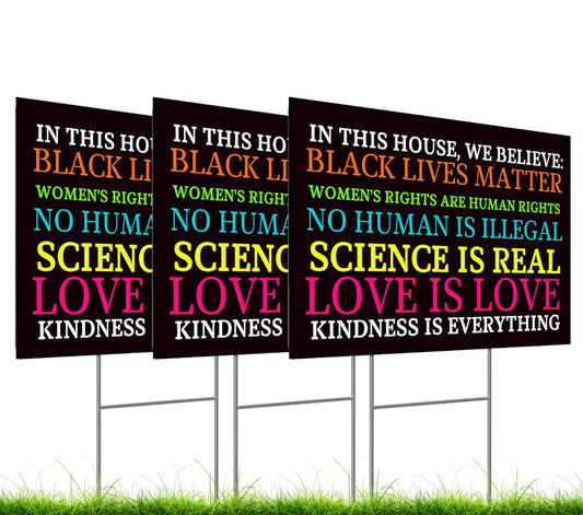 Set of 3 Double Sided 12x18 Inches Black Lives Matter Sign with Metal Wire H-Stakes - Plastic Protest Signs for Home Décor - Police Protect Us God Is Real - In This House We Believe Yard Sign