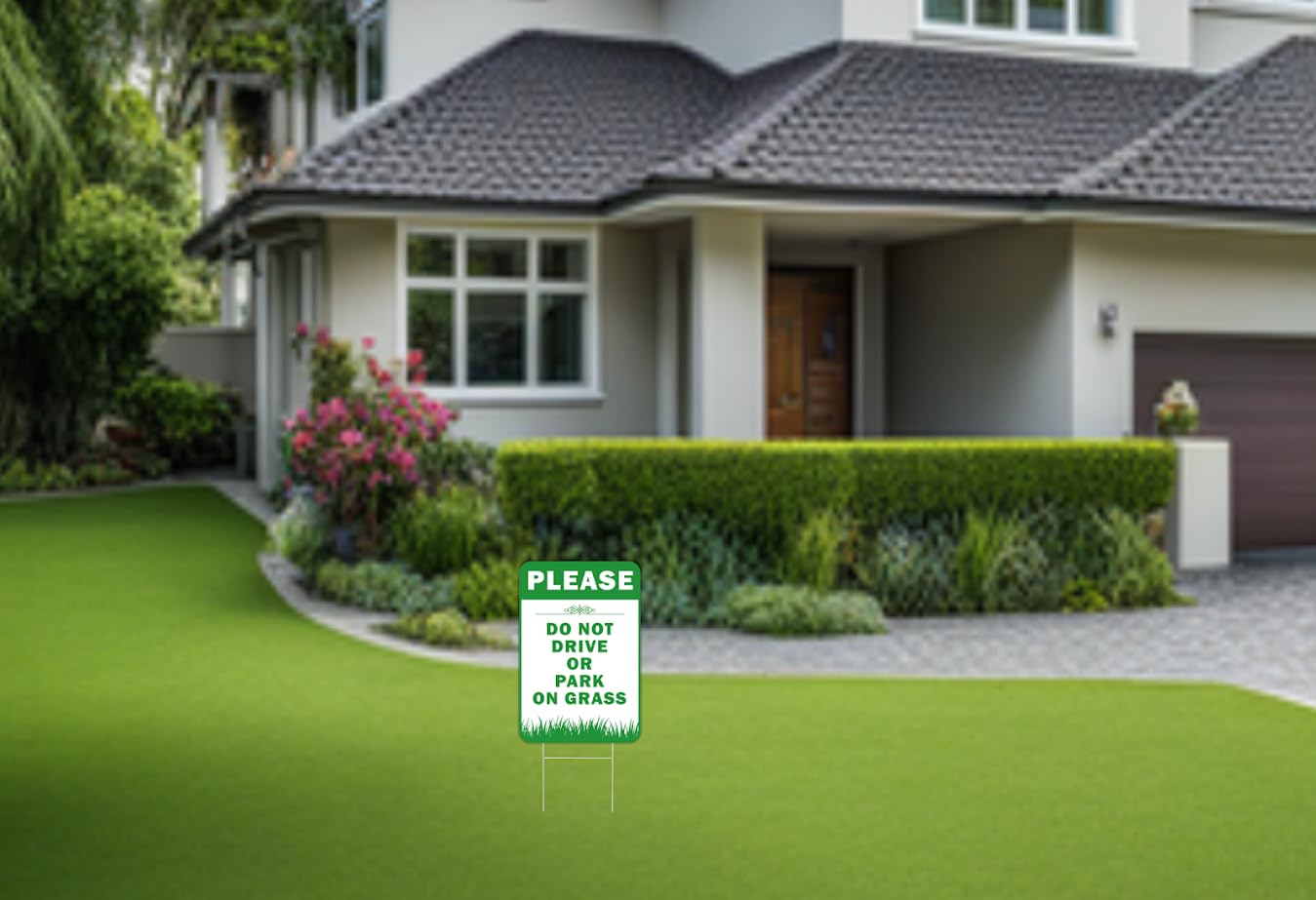 6X Please Do Not Drive Or Park On Grass Signs with Stakes - Plastic Street, Road Private Property No Parking Sign - 12x8 Inch Yard Lawn Stay Off Grass Signs with Stake - Please Keep Off The Grass Sign