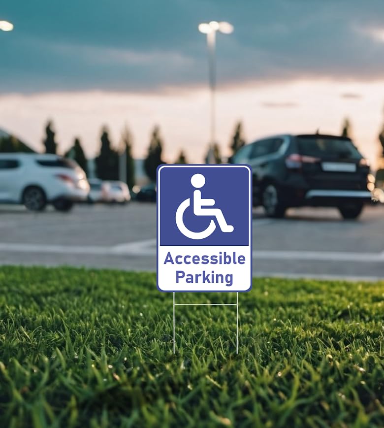 Set of 3 Double Sided 12x16 Inches "Accessible Parking" Sign with Metal H-Stakes - Reserved Spaces for Handicap Permit Vehicles - Restricted Parking for Vehicles with Authorization