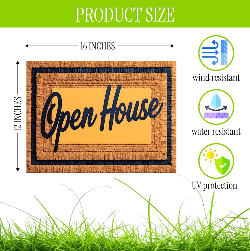 Set of 3 Double Sided 12x16 Inches Plastic Sign "Open House" - Signs for Real Estate Agent Supplies - for Sale or Rent by Owner Yard Signage - Pointers for Brokerage Companies