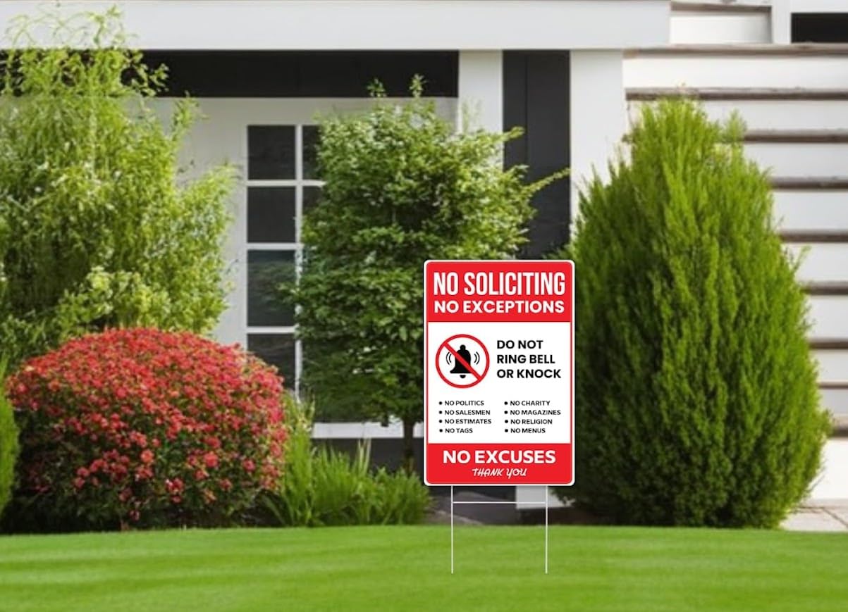 12x16 Inch Set of 3 No Soliciting No Exceptions Sign with Metal Stakes - Funny Decor for Home House Yard - No Exceptions Do Not Ring Bell No Knock Sign - No Excuses Lawn Sign for Outdoor