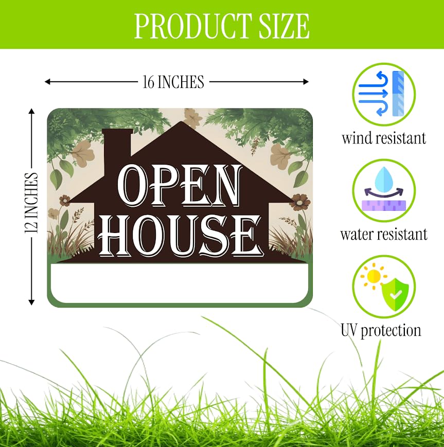 Set of 3 Double Sided 12x16 Inches Plastic Sign "Open House" - Directional Arrows Real Estate Agent Supplies - Signs for Real Estate Which is Put Up for Sale - Sale of Houses for Individuals