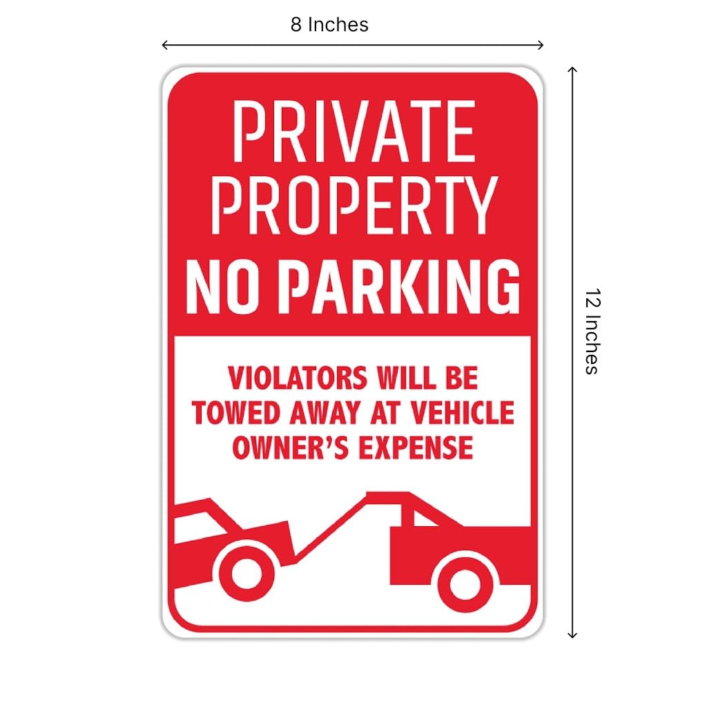 Set of 3 Private Property No Parking Sign with H-Stakes - 12x8 Inch No Parking Signs for Business or Yard - Stay Off Grass Signs for Yard - Violators Will Be Towed Away At Vehicle Owner's Expense