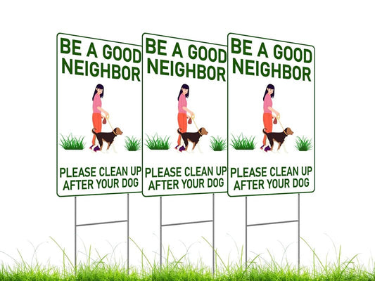 12"x8" Please Be a Good Neighbors Please Clean Up After Your Dog Sign with Metal Wire H-Stakes - No Poop for Lawn or No Pooping Dog Signs for Yard - No Dogs Allowed or Keep off Grass Sign