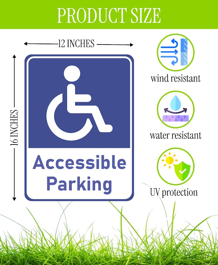 Set of 3 Double Sided 12x16 Inches "Accessible Parking" Sign with Metal H-Stakes - Reserved Spaces for Handicap Permit Vehicles - Restricted Parking for Vehicles with Authorization