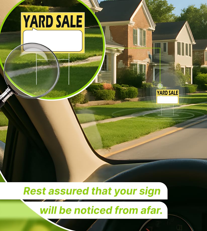 Set of 3 Double Sided 12x16 Inches Plastic Yard Sale Signs with Metal H-Stakes - Agent Realtor Supplies - Visibility Yard Sales Sign with Space To Fill - Plastic Signs for Outdoor Estate Sales