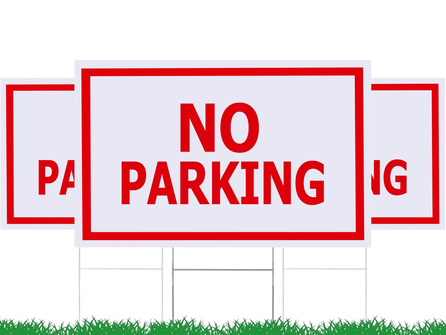 3-Piece Outdoor Sign Set - No Parking Signs 12x8 Inch Double Sided Design with Plastic with Metal stakes - Waterproof for Outdoor Driveways - Parking Lawn Signs for Yard or Business