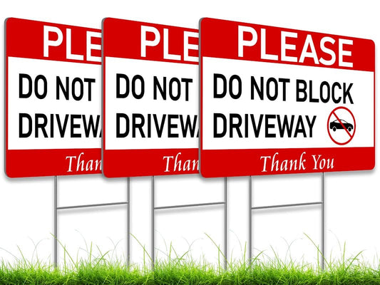 Pack of 3 Do Not Block Driveway Sign12x8 inch with Stake - No Parking Private Driveway Sign - No Parking Signs Will Be Towed - No Parking on Gras Sign - Please Do Not Drive or Park on Grass Yard Sign