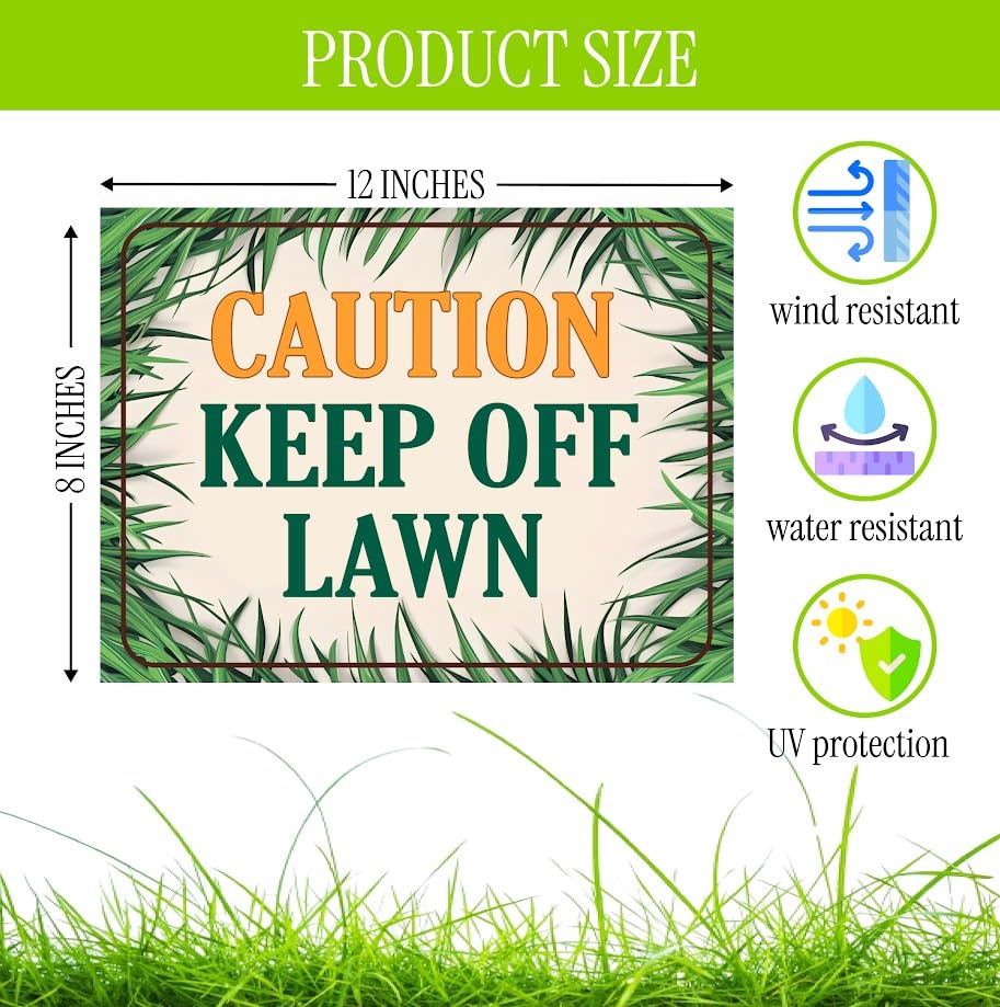 Set of 3 Double Sided 12x8 Inches Plastic Sign "Caution Keep of Lawn" Metal H-Stakes - Plastic Warning Yard Sign for Lawn Grass - Neighborhood Street Caution Yard Signs - Please Keep of Lawns