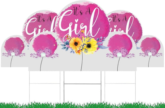 12x16 Inch pack of 3 Double Sided It's A Girl Yard Plastic Sign with Stakes - Outdoor Garden Baby Shower Party Decorations - Welcome Home Baby Lawn Sign - Floral Gender Reveal Party Decorations