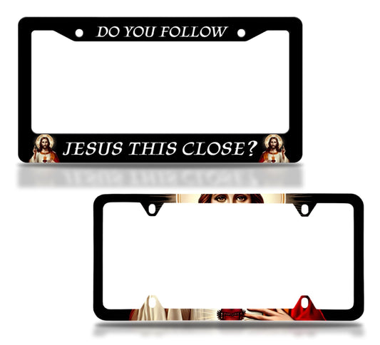 2X Personalized Car License Plate Frame 6x12.25 Inch Do You Follow Jesus This Close? - Metal License Plate Frame with 4 Holes and Screws Universal Accessories - Standart Cars USA Frame for Front